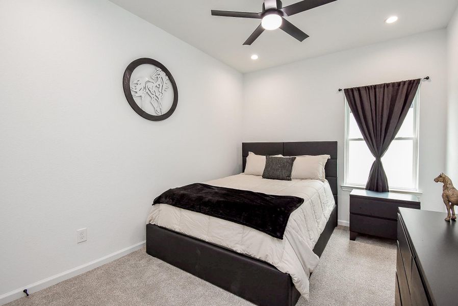 All bedrooms have plush carpeting and remote-controlled ceiling fans with dimmers for ultimate comfort.