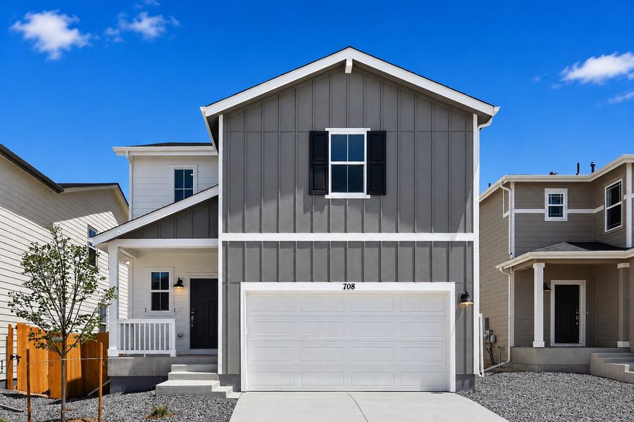 Representative exterior photo of a completed home built from the Vista by Taylor Morrison in Lake Bluff, Greeley, CO (Image 1). Representative exterior photo of a completed home built from the Vista by Taylor Morrison in Lake Bluff, Greeley, CO (Image 1).