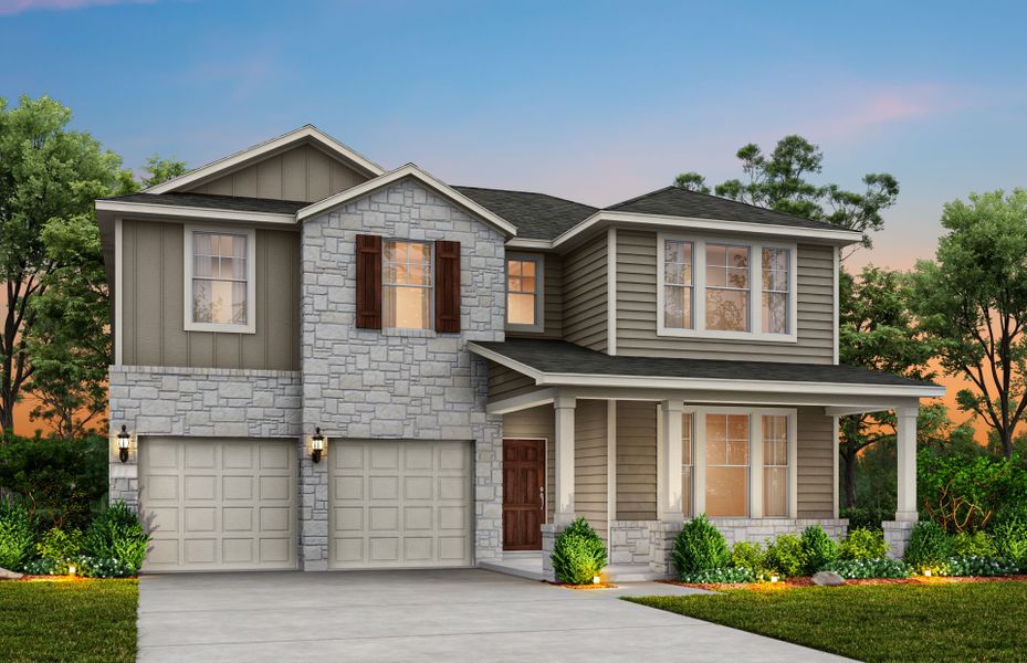 The Albany, a two-story home with 2-car garage, shown with Home Exterior 41 The Albany, a two-story home with 2-car garage, shown with Home Exterior 41