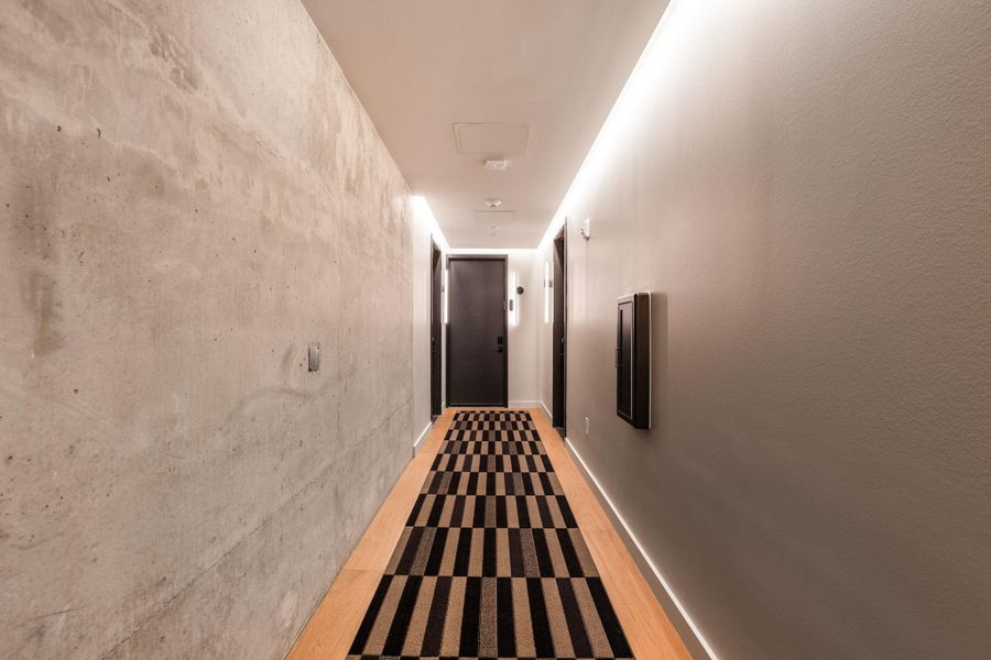 Hallway leading up to your 1 bedroom 1 bath condo!