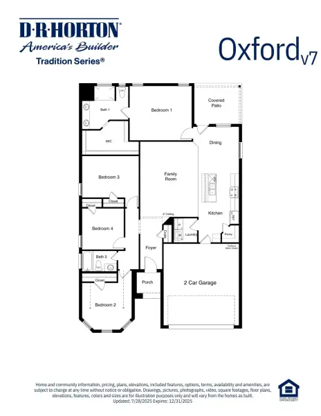 2D floor plan layout for the Oxford by D.R. Horton in Shenandoah Ridge, Midland, TX (Image 3).