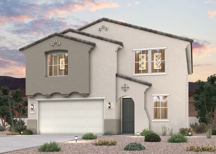 Twilight rendering of a 2-story new home for sale in Surprise, AZ by Century Communities. Twilight rendering of a 2-story new home for sale in Surprise, AZ by Century Communities.