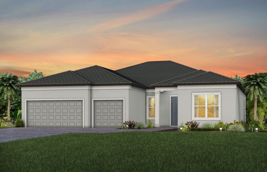 Representative exterior photo of a completed home built from the Stellar by Del Webb in Del Webb Explore North River Ranch, Parrish, FL (Image 23). Representative exterior photo of a completed home built from the Stellar by Del Webb in Del Webb Explore North River Ranch, Parrish, FL (Image 23).