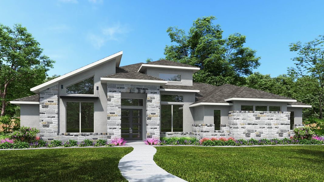 Representative exterior photo of a completed home built from the 3860A by Perry Homes in Johnson Ranch Half Acre, Bulverde, TX (Image 4).