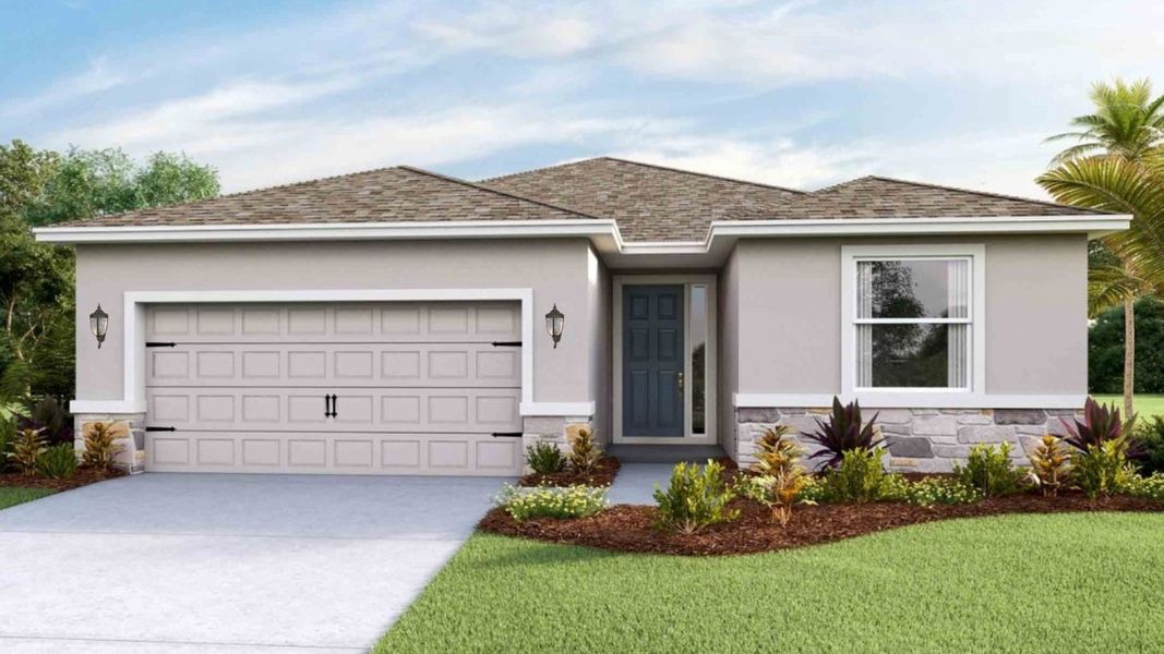 Representative exterior photo of a completed home built from the Lantana by D.R. Horton in Hammock at Two Rivers, Zephyrhills, FL (Image 1).