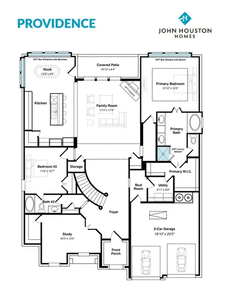 2D floor plan layout for the Providence by John Houston Homes in Byrum Ranch, Maypearl, TX (Image 6).