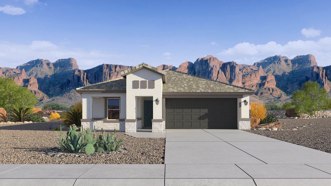 Representative exterior photo of a completed home built from the Hayden by D.R. Horton in The Ridge at Stone Butte, Phoenix, AZ (Image 1).