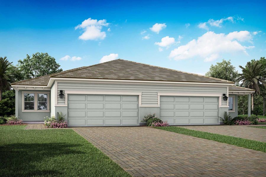 Front exterior of a new home in Bonavie Cove, Fort Myers, FL, highlighting curb appeal (Image 1).