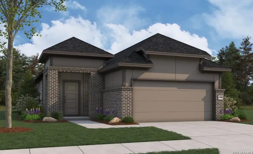 Front exterior of a new home in Red Hawk Landing, San Antonio, TX, highlighting curb appeal (Image 1). Front exterior of a new home in Red Hawk Landing, San Antonio, TX, highlighting curb appeal (Image 1).