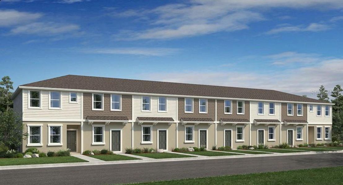 Front exterior of a new home in The Townhomes at Azario Lakewood Ranch, Bradenton, FL, highlighting curb appeal (Image 1). Front exterior of a new home in The Townhomes at Azario Lakewood Ranch, Bradenton, FL, highlighting curb appeal (Image 1).