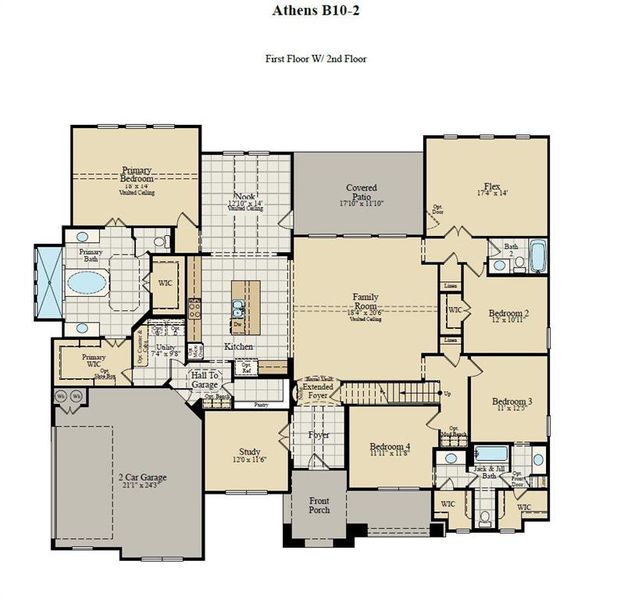 2D floor plan layout of this home in Oak Creek Ranch - 1 Acre Lots, Midlothian, TX (Image 2).