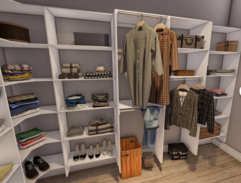 Virtually staged closed in primary bedroom Virtually staged closed in primary bedroom