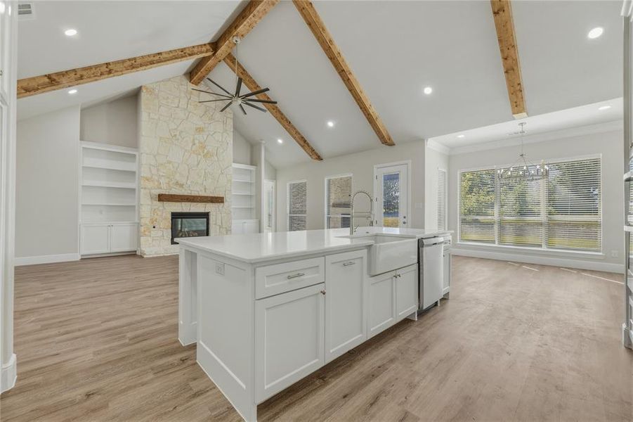 Island with farm sink and great view of the back yard Island with farm sink and great view of the back yard