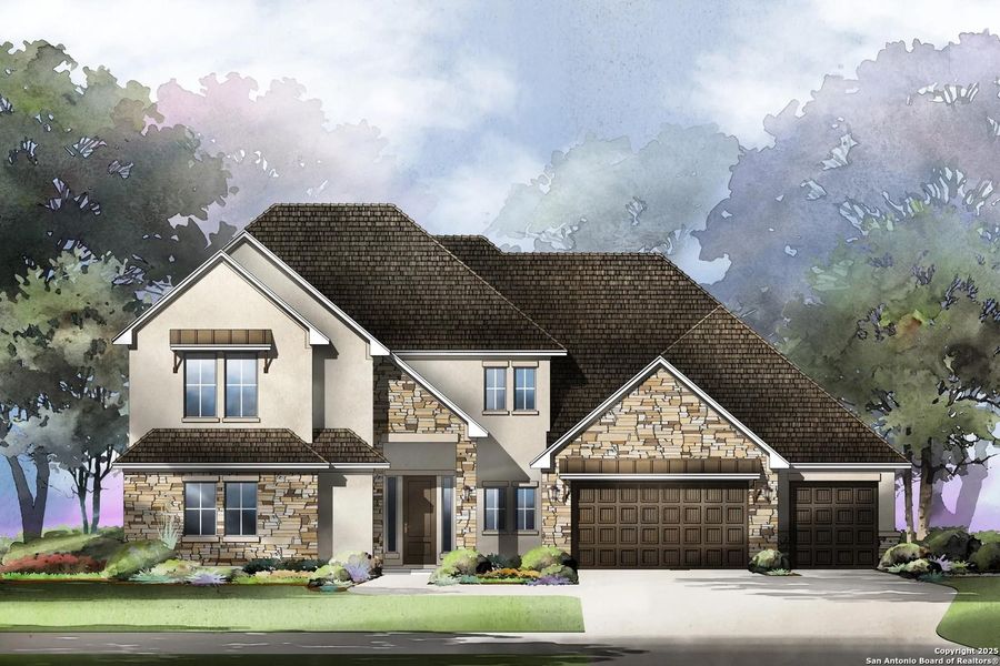 Exterior rendering of this home design in Esperanza - 80' & 90', Boerne, TX (Image 4). Exterior rendering of this home design in Esperanza - 80' & 90', Boerne, TX (Image 4).