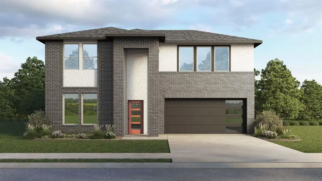 Front exterior of a new home in The Preserve at Forum, Grand Prairie, TX, highlighting curb appeal (Image 1). Front exterior of a new home in The Preserve at Forum, Grand Prairie, TX, highlighting curb appeal (Image 1).