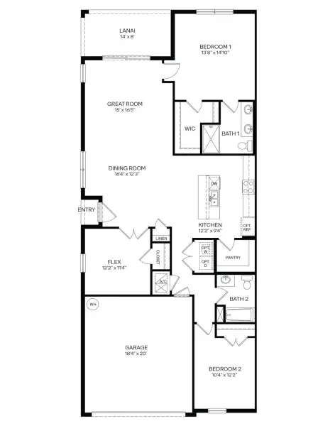2D floor plan layout of this home in Halifax Plantation Villas, Ormond Beach, FL (Image 2). 2D floor plan layout of this home in Halifax Plantation Villas, Ormond Beach, FL (Image 2).