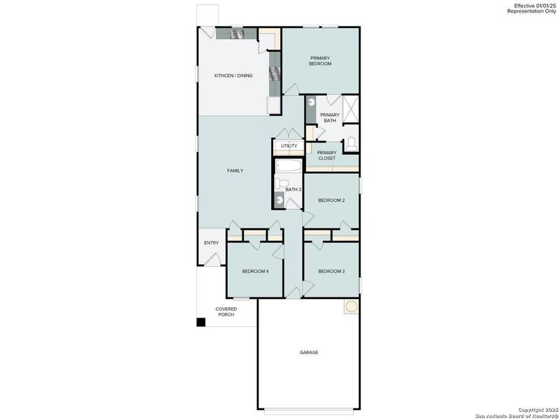 2D floor plan layout of this home in Hunters Ranch, San Antonio, TX (Image 2).