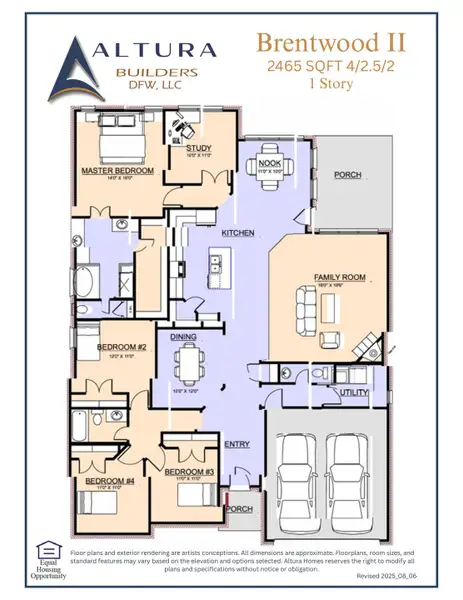 2D floor plan layout for the Brentwood II by Altura Homes in Forest Ridge Estates, Greenville, TX (Image 3).
