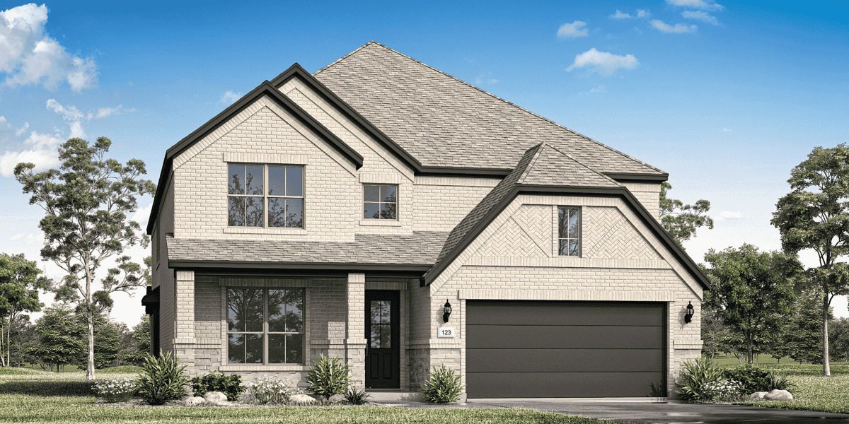 Representative exterior photo of a completed home built from the 4205 by Risland Homes in Wildflower Ranch, Justin, TX (Image 2). Representative exterior photo of a completed home built from the 4205 by Risland Homes in Wildflower Ranch, Justin, TX (Image 2).