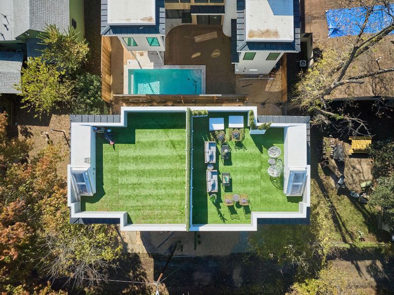 Drone / aerial view of a pool