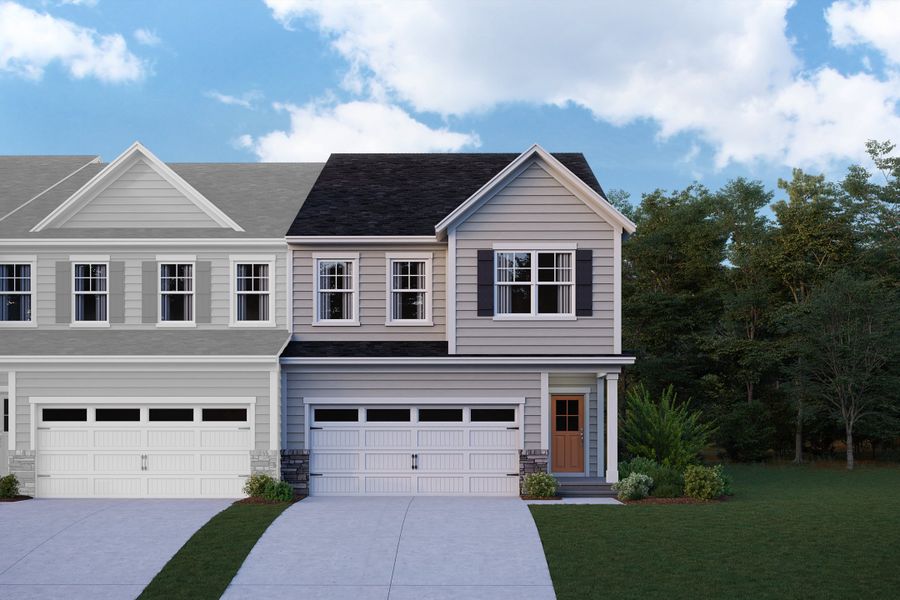 Representative exterior photo of a completed home built from the Maxwell by Beazer Homes in Friendship Village Townhomes, Apex, NC (Image 2). Representative exterior photo of a completed home built from the Maxwell by Beazer Homes in Friendship Village Townhomes, Apex, NC (Image 2).