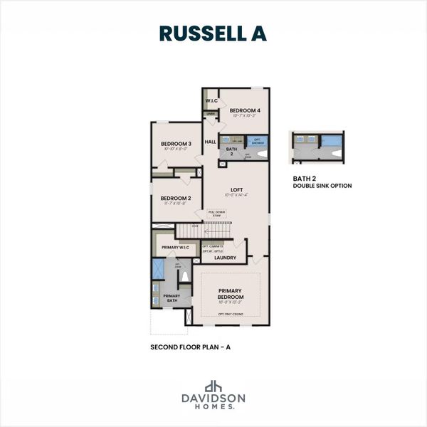 2D floor plan layout for the The Russell B by Davidson Homes LLC in The Bluffs, Canton, GA (Image 3).
