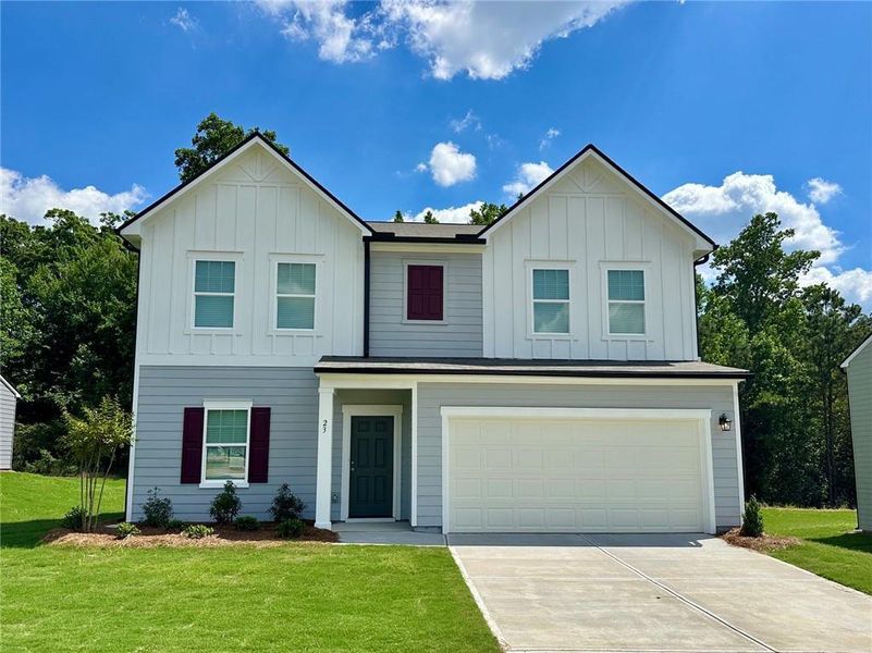 Front exterior of a new home in Crescent Pointe, Carrollton, GA, highlighting curb appeal (Image 1). Front exterior of a new home in Crescent Pointe, Carrollton, GA, highlighting curb appeal (Image 1).