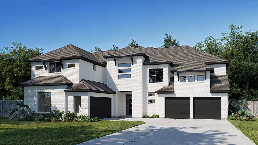 Front exterior of a new home in Elyson, Katy, TX, highlighting curb appeal (Image 1). Front exterior of a new home in Elyson, Katy, TX, highlighting curb appeal (Image 1).
