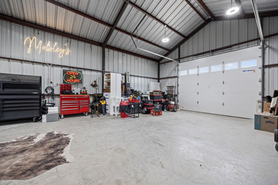 Garage with metal wall