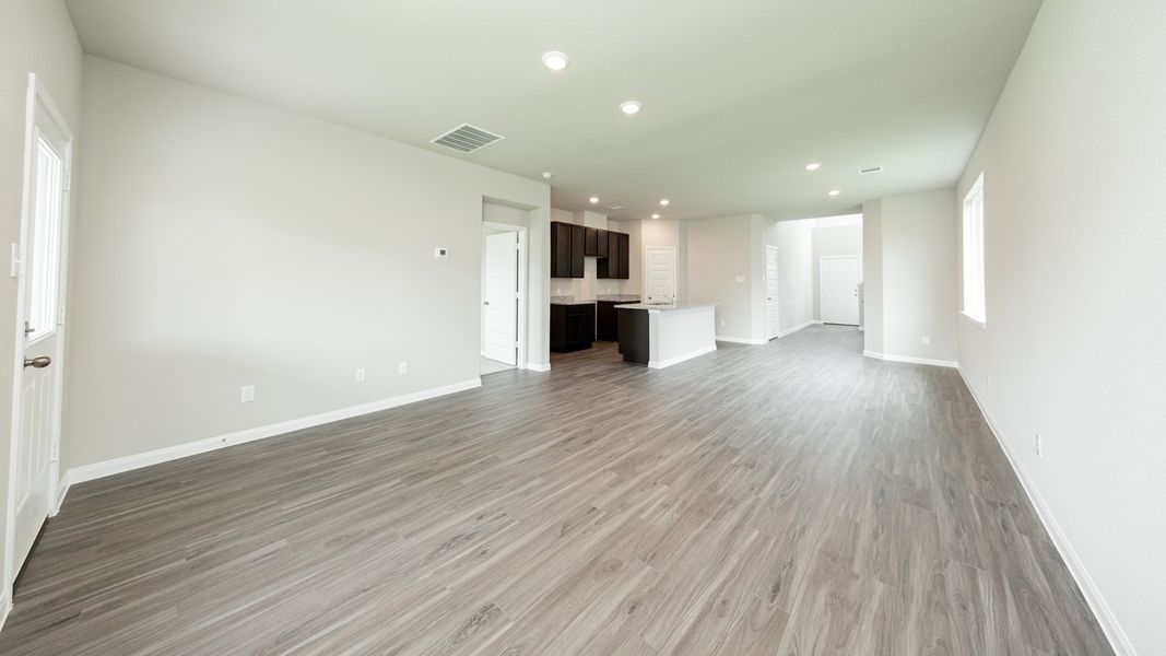Family Room to Dining Area and Kitchen