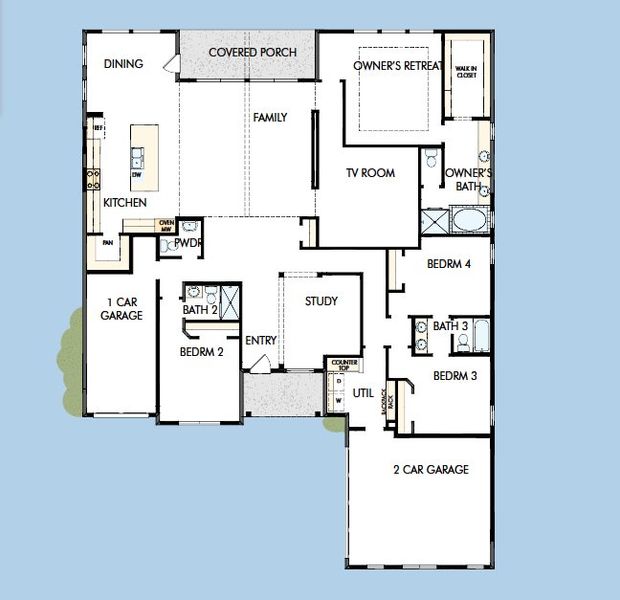 2D floor plan layout for the The Dabney by David Weekley Homes in Northshore at Lakewood Village - Classic Series, Lakewood Village, TX (Image 3). 2D floor plan layout for the The Dabney by David Weekley Homes in Northshore at Lakewood Village - Classic Series, Lakewood Village, TX (Image 3).