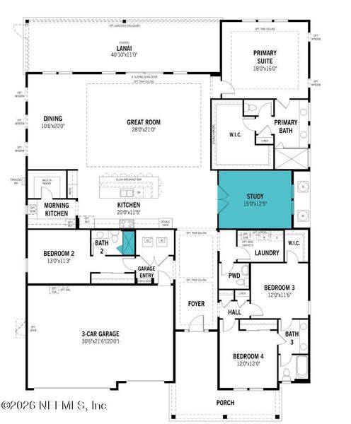 2D floor plan layout of this home in RiverTown, St. Johns, FL (Image 4).