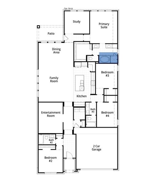 2D floor plan layout for the Kingston Plan by Highland Homes in Two Step Farm: 50ft. lots, Montgomery, TX (Image 5).