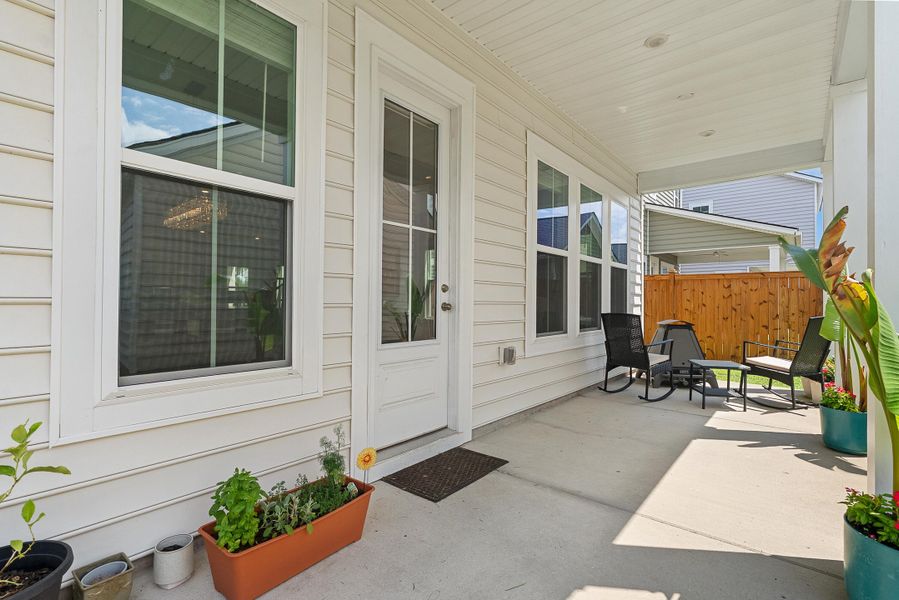 Exterior details and patio area of a home in Sweetgrass at Summers Corner, Summerville (Image 34). Exterior details and patio area of a home in Sweetgrass at Summers Corner, Summerville (Image 34).