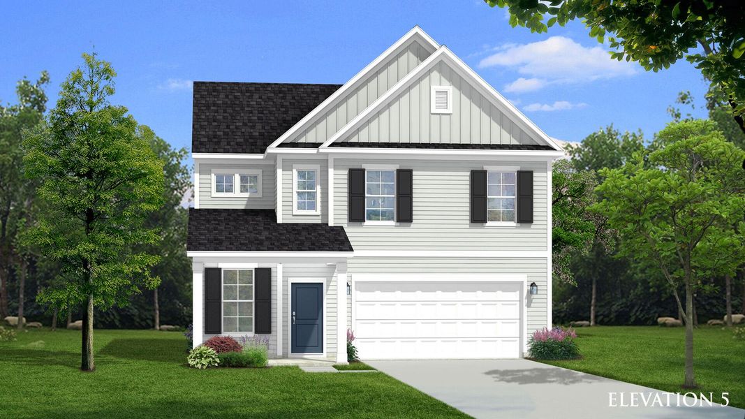Front exterior of a new home in Creekside at Andrews, Summerville, SC, highlighting curb appeal (Image 1).