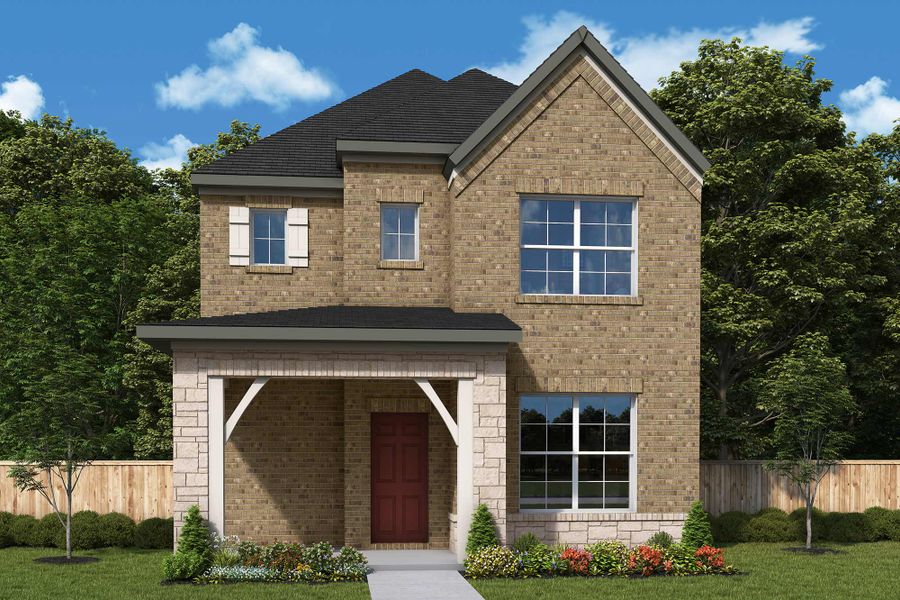 Front exterior of a new home in Talia – Cottage Series, Mesquite, TX, highlighting curb appeal (Image 2). Front exterior of a new home in Talia – Cottage Series, Mesquite, TX, highlighting curb appeal (Image 2).