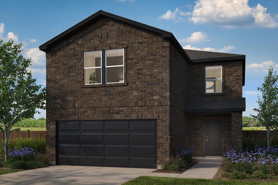 Representative exterior photo of a completed home built from the 1907 by KB Home in Grangerland Meadows, Grangerland, TX (Image 7). Representative exterior photo of a completed home built from the 1907 by KB Home in Grangerland Meadows, Grangerland, TX (Image 7).