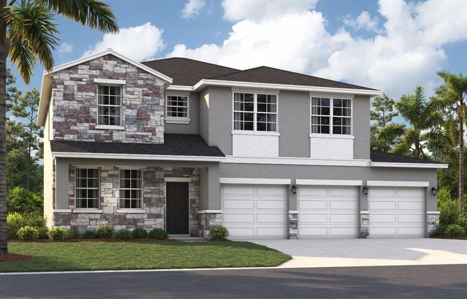 Front exterior of a new home in Green Leaf, West Melbourne, FL, highlighting curb appeal (Image 1).