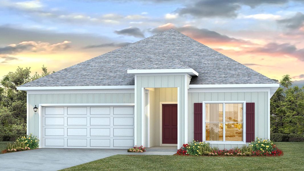 Front exterior of a new home in Caballeros Estates At Hombre, Panama City Beach, FL, highlighting curb appeal (Image 1).