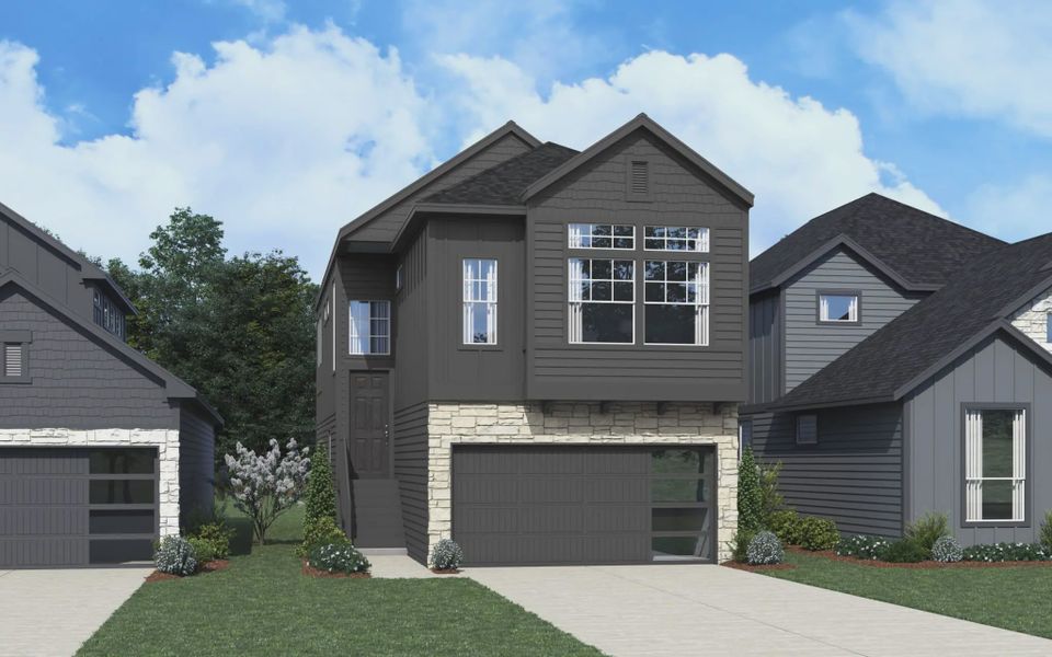 Representative exterior photo of a completed home built from the Apollo by Chesmar Homes in Prominence Urban, San Antonio, TX (Image 19).