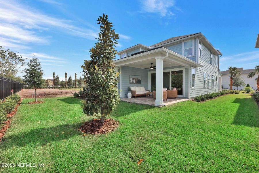 Exterior details and patio area of a home in Mariposa at EverRange 40' Series, Jacksonville (Image 25).