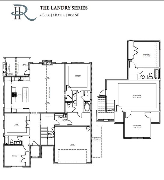 2D floor plan layout for the The Landry by Reece Homes in Greenbrier, Bryan, TX (Image 3).