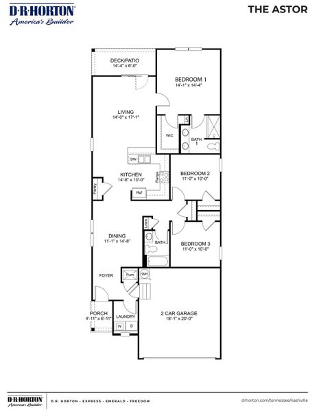 2D floor plan layout for the ASTOR by D.R. Horton in Nexus South, Gallatin, TN (Image 3).