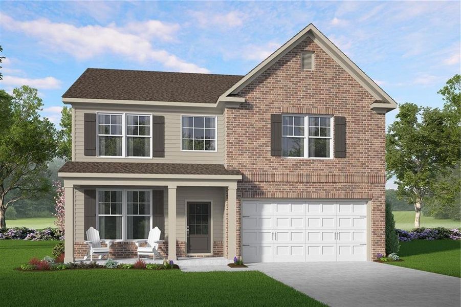 Front exterior of a new home in Hellen Valley, Braselton, GA, highlighting curb appeal (Image 1). Front exterior of a new home in Hellen Valley, Braselton, GA, highlighting curb appeal (Image 1).