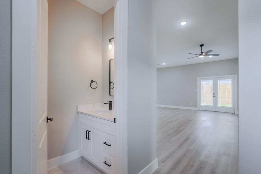 Well-appointed foyer welcomes guests into the open layout