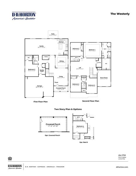 2D floor plan layout for the Westerly by D.R. Horton in The Preserve at Shaftesbury Glen, Conway, SC (Image 3).