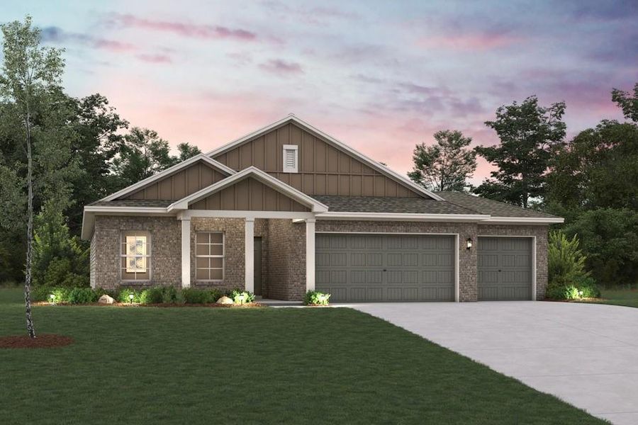 Front exterior of a new home in Overland Grove, Forney, TX, highlighting curb appeal (Image 1). Front exterior of a new home in Overland Grove, Forney, TX, highlighting curb appeal (Image 1).