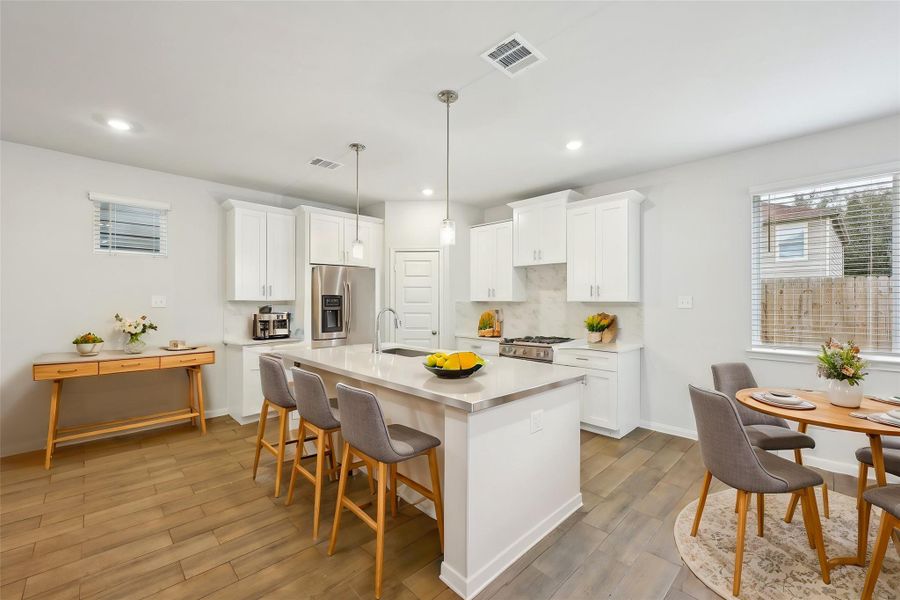 Enhance your kitchen organization with cabinets designed to hold all your necessary items. This storage option helps maintain a tidy and efficient kitchen space.