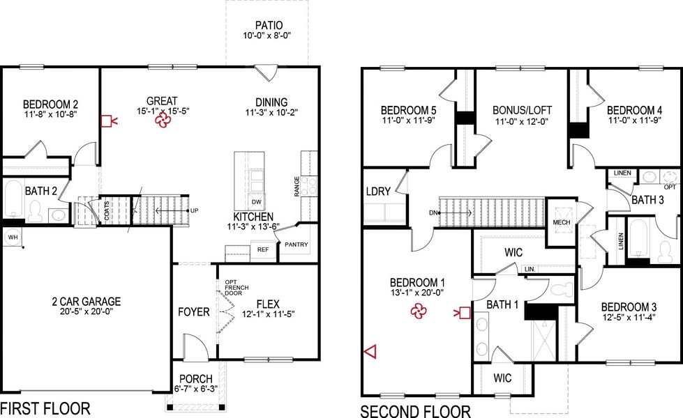 2D floor plan layout for the Hayden by D.R. Horton in Powell Meadows, Cleveland, TN (Image 2).