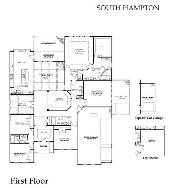 2D floor plan layout for the South Hampton by Windsor Homes in Ridge Pointe Estates, McLendon-Chisholm, TX (Image 4).
